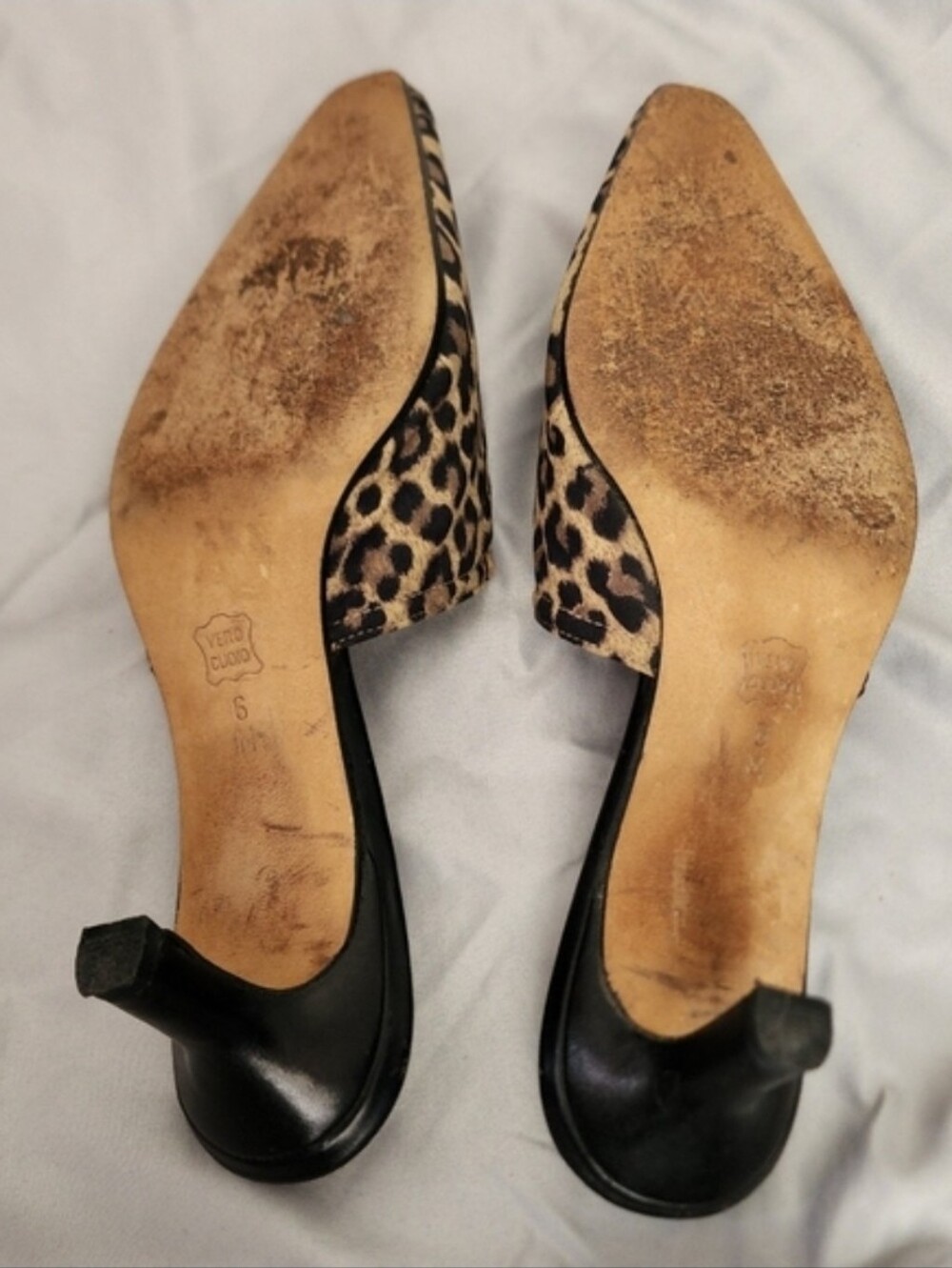 Vaneli Leopard Print Top Leather Bottom Mules Tan Size 6 M - Picture 6 of 8
